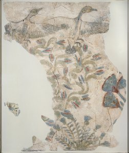 Frammento di pavimento dipinto raffigurante oche selvatiche in volo, XVIII dinastia