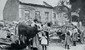 Rifugiati francesi tornano al loro villaggio abbandonato, Artois, Prima Guerra Mondiale, 1915 da Unbekannt