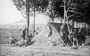 Soldati francesi a riposo dopo il combattimento, regione della Champagne, Francia, Prima Guerra Mondiale da Unbekannt