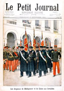 Veterani di Guerra Francesi con Bandiere delle Campagne del Madagascar e della Cina, 1901 da Unbekannt
