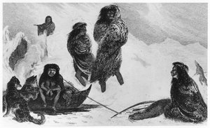 Fuegini che vanno a commerciare con i Patagoni, 1839 da Unbekannt