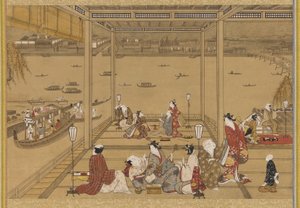 Allegria in una casa da tè sul fiume, periodo Edo, XVIII secolo da Unbekannt