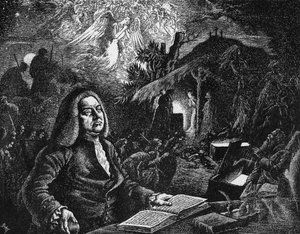 George Frideric Handel che compone il suo Messiah, XVIII secolo