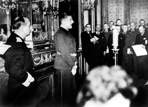 Ambasciatore tedesco nella Francia di Vichy, Otto Abetz, durante una conferenza stampa, 15 dicembre 1940 da Unbekannt