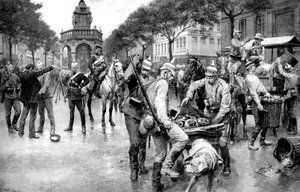 Truppe tedesche che occupano la città di Liegi in Belgio, Prima Guerra Mondiale, 1914 da Unbekannt