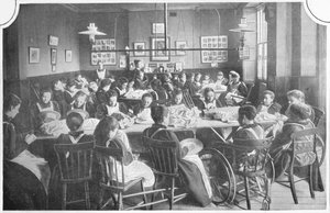 Ragazze al lavoro di cucito, Halliwick School For Girls, Marylebone Road, Londra, c1903