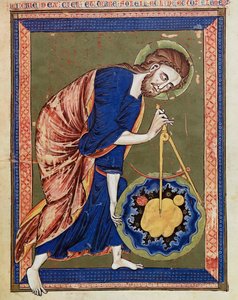 Dio, il Divino Architetto. Illustrazione dalla Bible moralisée, Codex Vindobonensis 2554, c.1250 (pergamena) da Unbekannt