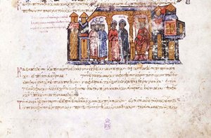 Granduchessa Olga in visita a Costantino VII Miniatura dal Madrid Skylitzes, XI-XII secolo