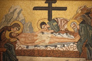 Icona ortodossa greca che raffigura la sepoltura di Cristo nella chiesa ortodossa di San Giorgio, Madaba, Giordania da Unbekannt