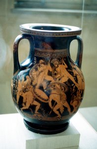 Vaso greco decorato con figure di guerrieri che combattono da Unbekannt