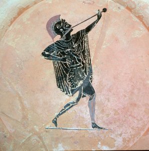 Pittura vascolare greca di un soldato greco con una tromba da Unbekannt