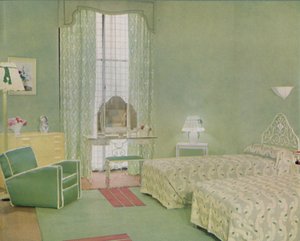 Schema di colori verde e bianco per una camera da letto