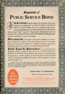 Garanzia del Bond di Servizio Pubblico - Pubblicità di Taylor-Logan Co. Papermakers, 1919