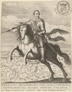 Gustavo Adolfo davanti alla mappa della Pomerania sullo sfondo, 1630