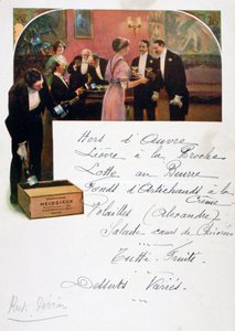 Pubblicità dello champagne Heidsieck su un menu, XIX secolo da Unbekannt