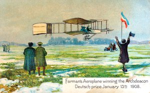 Henri Farman, aviatore francese, vincitore del premio per il primo volo circolare di un chilometro, Parigi, gennaio 1908 da Unbekannt