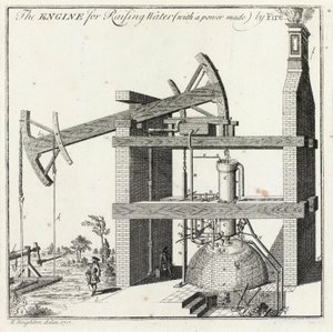 Incisione di Henry Beighton del motore Newcomen a Griff da Unbekannt
