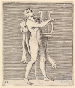 Ercole che suona una lira, con una pelle di leone drappeggiata sulla spalla, pubblicato ca. 1599-1622 da Unbekannt