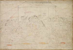 Dio indù Krishna vestito con abiti femminili per il festival di primavera Holi, c. 1790