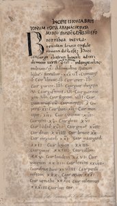 Historia Brittonum di Nennius. Prima pagina del manoscritto, XI secolo da Unbekannt