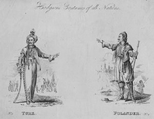 Costumi di tutte le nazioni di Hodgson: No.3 - Turco, No.4 - Polacco, c1822