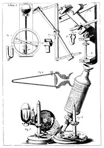 Microscopio di Hooke con condensatore per concentrare la luce, 1665