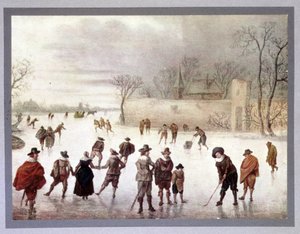 Illustrazione di persone che giocano a golf su acqua ghiacciata, XVIII secolo da Unbekannt