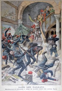 Nei Balcani: Macedoni che si difendono con bombe contro i soldati turchi, 1903 da Unbekannt