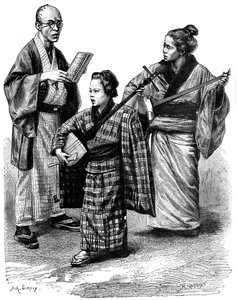 Musicisti giapponesi e un commerciante, 1895