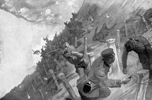 Truppe giapponesi massacrate attraversando il filo spinato russo, Guerra russo-giapponese, 1904-5 da Unbekannt