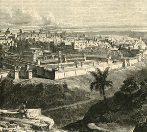 Gerusalemme al tempo di Gesù Cristo, mostrando il Tempio restaurato da Erode il Grande, 1890 da Unbekannt