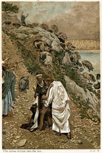 Gesù scaccia i demoni da un uomo in ginocchio, c1890