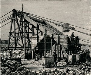 Miniera di diamanti di Kimberley: apparato per sollevare la terra diamantifera, 1896 da Unbekannt