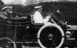 Re Giorgio V che lascia Weymouth, Dorset, in auto, 11 marzo 1912 da Unbekannt