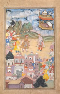 Re Sal visita Kala Yavana, Foglio da una leggenda di Harivamsa di Hari Krishna, ca. 1590-95 da Unbekannt