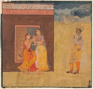 Krishna Abhisarika Nayika, da un manoscritto di Rasikapriya, c. 1615-25
