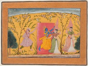 Krishna esige un pedaggio dalle lattaie, da un Bhagavata Purana, c. 1600 da Unbekannt