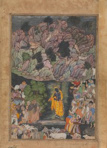 Krishna Solleva il Monte Govardhan per Proteggere i Villaggi di Braj (dettaglio)