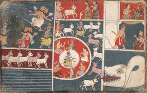 Krishna che suona il flauto e altri episodi dal Bhagavata Purana, c. 1650