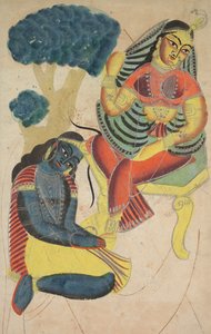 Krishna che accarezza i piedi di Radha