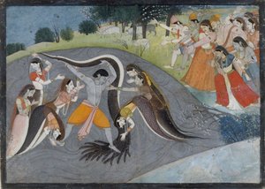 Krishna che sottomette Kaliya, il demone serpente: Folio da una serie di Bhagavata Purana da Unbekannt