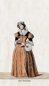 Dama di compagnia, costume design per il dramma di Shakespeare, Enrico VIII, XIX secolo da Unbekannt