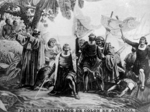 Sbarco di Colombo in America, XV secolo, anni 1920 da Unbekannt