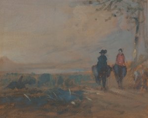 Paesaggio con lago e due figure a cavallo, ca. 1820