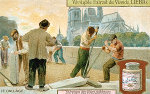 Posa di lastre di pavimentazione in una strada di Parigi da Unbekannt