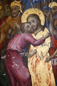 Il bacio di Giuda. Affresco della chiesa del Santo Sepolcro