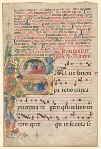 Foglio da un Graduale: Iniziale istoriata S[alve Sancta Parens] con Nascita della Vergine (recto) da Unbekannt