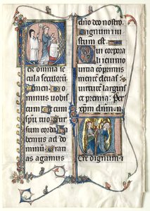 Foglio di un messale con due iniziali istoriate: Iniziale P[er omnia saecula saeculorum]..., c. 1300 da Unbekannt