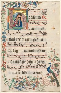 Foglia da un Antifonario: Iniziale H con la Natività recto e Testo verso, c. 1480 da Unbekannt