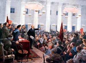 Lenin che arringa i deputati del 2° Congresso Sovietico, Palazzo Smolny, San Pietroburgo da Unbekannt